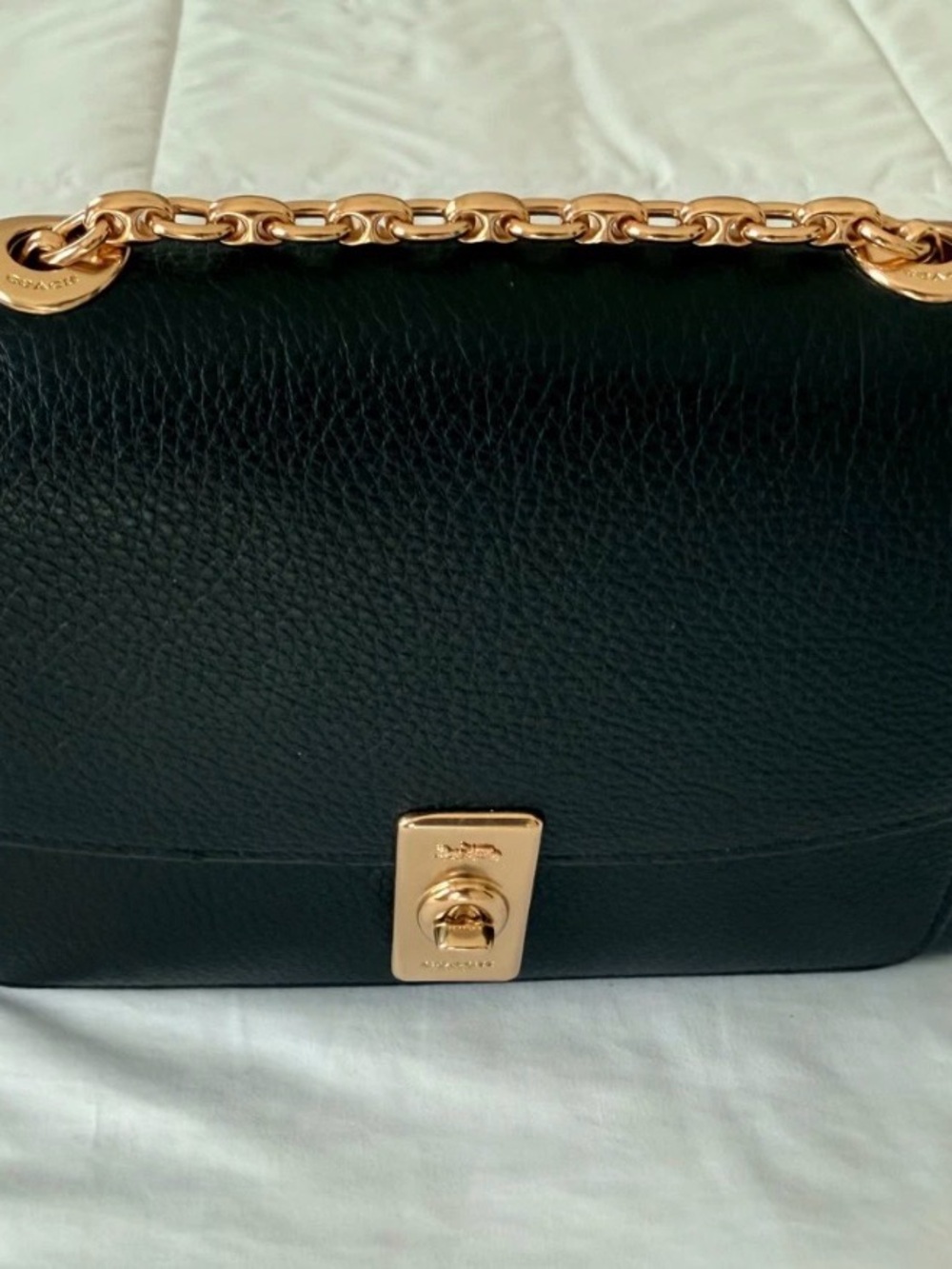 Coach Black Leather Chain Shoulder Bag Gold Hardware Crossbody Purse NWT